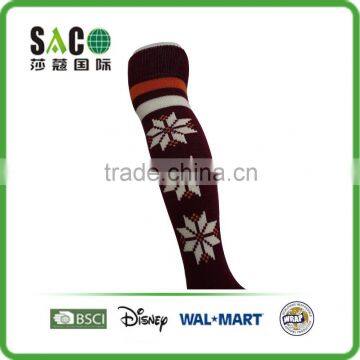 White Snow Pattern Red and White Stripe Garnet Knee-high Sports Socks photo-2