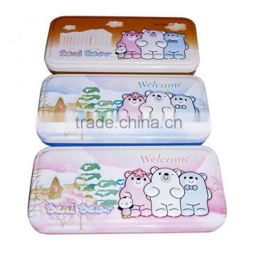 Tinplate two layers pencil case with embossed bear character