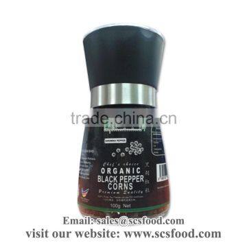 Organic Black Pepper Corns / Sarawak Black Pepper Corns / glass bottles with grinder