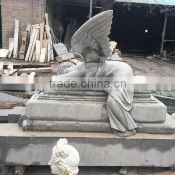 Large Natural Grey Marble Weeping Angel Tombstone for Sale photo-2