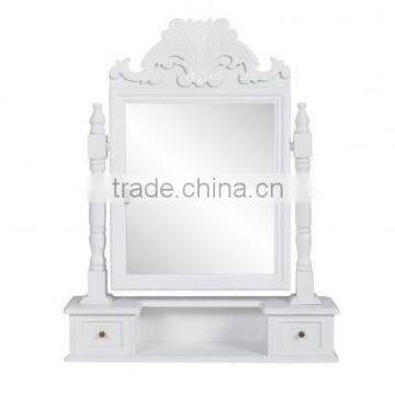 White Color Women Makeup Dresser Drawer Wooden Rotating Mirror With Two Drawers photo-2