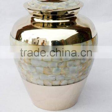 Brass Metal Shiny Polished Flower Deisgn Indian Urns