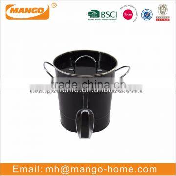 Black Painting Galvanized Steel Metal Storage Ice Bucket With Scoop With Lid photo-3