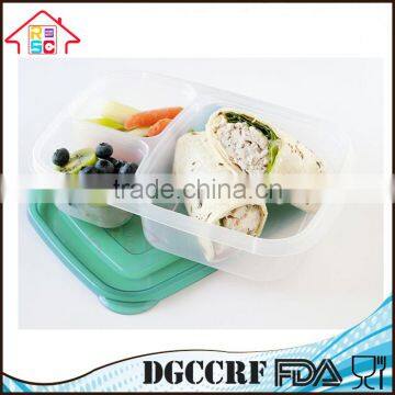 3 Compartment Containers Reusable Bento Lunch Box & Divided Food Storage With Multi Colored Lids photo-3