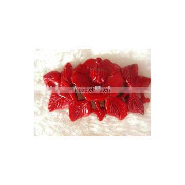 wholesale 30-40mm red flower & leaf shape design natural coral pendant