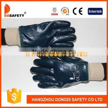 DDSAFETY 2017 Cotton Liner With Blue Nitrile Coated Anti Oil Safety Working Glove For Industry