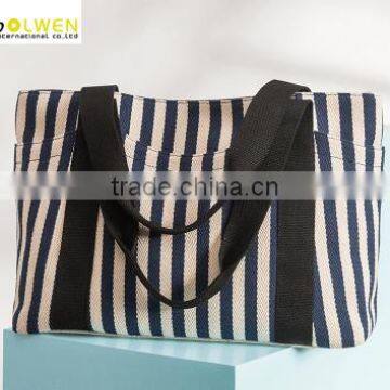 Black and White Stripes Canvas Handbag For Women photo-3