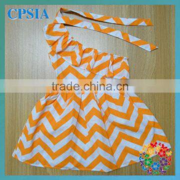 Orange Zig Zag Little Girl Dresses Fashion Sweet One Shoulder Kids Wear Clothes Online Party Dresses