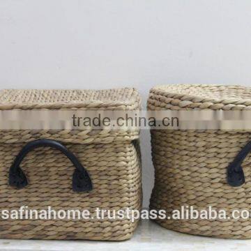 Water hyacinth basket with lid and handles