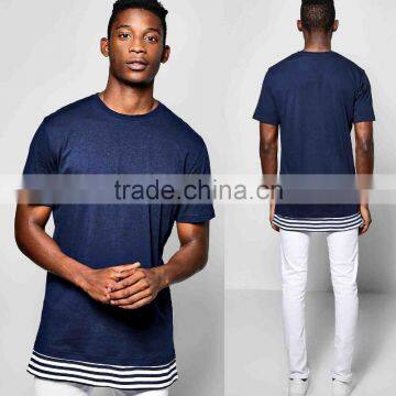 Custom T Shirt Printing, Bulk Wholesale Men 100% Cotton Longline T-Shirt With Extended Stripe Hem