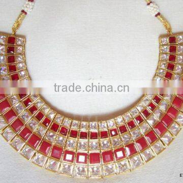 Crystal Ruby Bollywood Necklace Jhumka EARRING Set photo-3