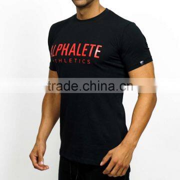 Black Custom Printed Mens Tapered Gym T Shirt Olive Fitted Short Sleeve T Shirt OEM Fitness T Shirt Gym Wear Wholesale