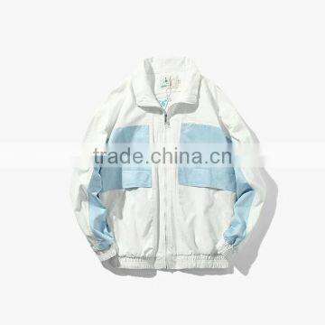 Personalized fashion two pocket plain cotton men zipper up two tone hoodies with hood