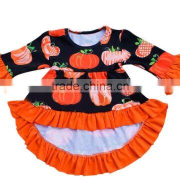 Kids high low top Dress cute 3/4 Sleeve Ruffle Dress Baby Frock Design pumpkin print dress