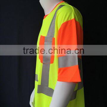 ANSI 100% Polyester hi Vis Safety Contrast T-shirt With 3M Reflective Tapes
