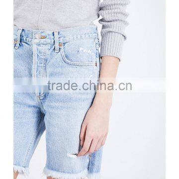 2017 Hot Sale OEM Fashion Style High-rise Cotton Boyfriend Blue Denim Jeans Shorts photo-5