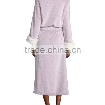 Long Lounge Robe Bath Towel Robe for Women Faux Fur Trim Dress Gown photo-2