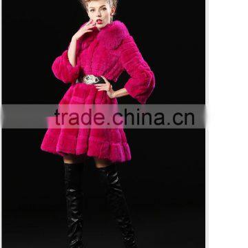 2017 Real Animal Fur Woman Overcoat Knit Rex Rabbit Fur With Fox Fur Collar photo-2