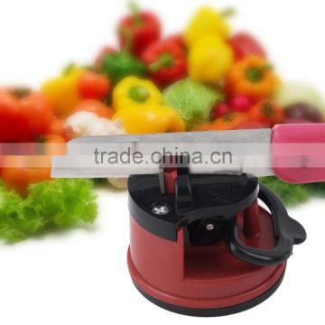 1pc Red Knife Sharpener Scissors Grinder Secure Suction Chef Pad Kitchen Sharpening Tool Plastic Sharpener for Knives