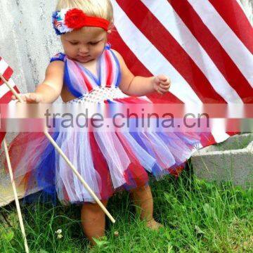 Hot sale girls wholesale boutique clothing baby girl dress for July 4th chiffon tutu dress with sash girl dresses