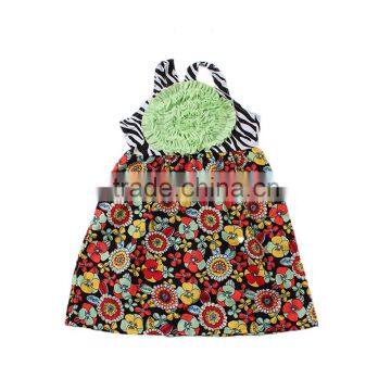 kids wholesale clothing frock design for baby girl straps summer dress for girls floral and cheetah pattern