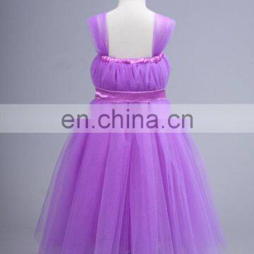 Real Pictures SHMY-F013 Purple Tulle Full Length Cap Sleeve Flower Girl Dress With Belt photo-3