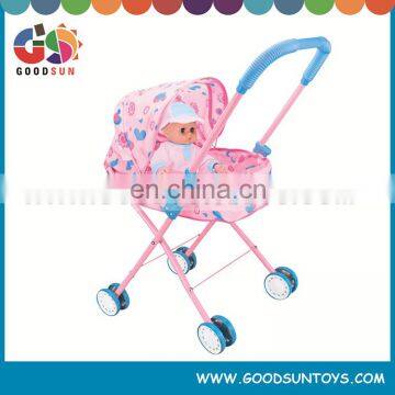 Fashionable doll pram metal baby doll pram with doll for kids