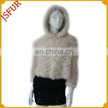 2014 New stylish knitted lady knitted fur hooded jackets women winter 2014