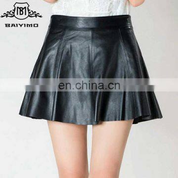 Autumn Winter Pleated Pencil Casual A-Line PU Black Mini Tutu Sexy Women Skirt