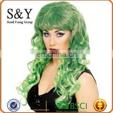 Womens Long Green Curly Glamour Siren Wig for Halloween Party