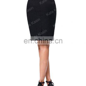 Kate Kasin Occident Women's Black High Stretchy Hips-Wrapped Split Short Pencil Skirt 20" KK000273-1 photo-2