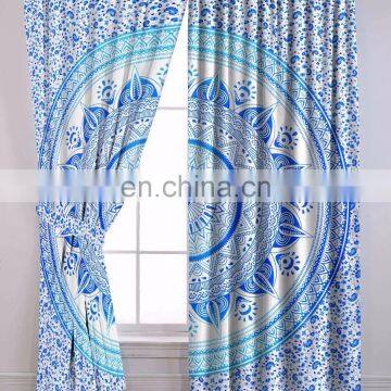 Ombre Mandala Home Decorative Curtains Set Window Balcony Wall Hanging Blue Color Indian Latest Door Curtains