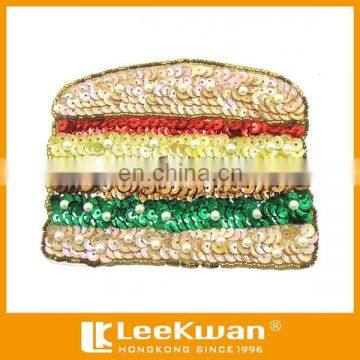 Hamburg and Chips Sequined Embroidery Patch Design, Fashion Food Sequin Embroidery Patch, Sequin Design photo-3