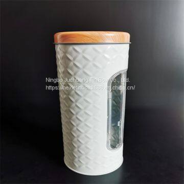 Noodle Jar  With Window D85H225 Square Tin Box PVC Customized Size