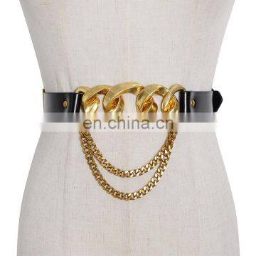 TWOTWINSTYLE Waist Sweat Belt For Women PU Patchwork Metal Chain Hollow Out Adjustable Streetwear photo-2