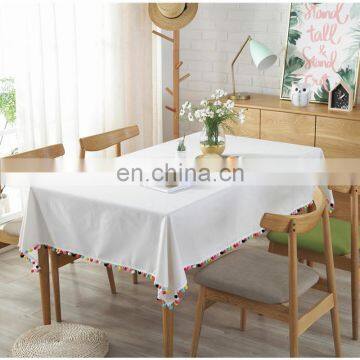 100% Cotton White Table Cloth With Colourful Pom Pom photo-3