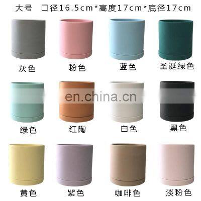Outdoor Indoor Garden Nordic Round Cylinder Ceramic Terracotta Succulent Plant Planter Flower Pots With Drainage Hole and Saucer photo-3