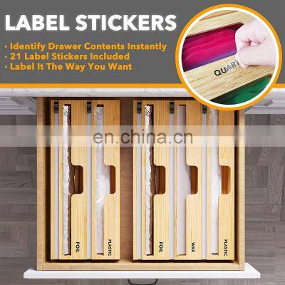 Wrap Dispenser With Cutter and Labels Plastic Wrap Aluminum Foil and Wax Paper Dispenser for Kitchen Drawer Bamboo Roll Organize photo-5