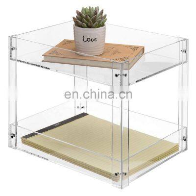 2 Tier Acrylic Document Storage Tray Multifunctional Food Serving Tray Desktop Tray Document Holder