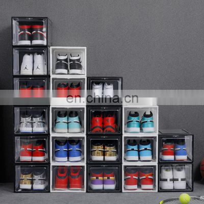 Premium shoe box storage custom stackable drop front clear shoe box storage plastic front door shoe box storage stackable