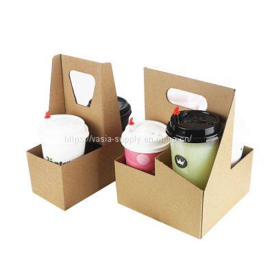 Disposable Paper Coffee Cup Holder Tray with Handle Paperboard Hot Drink Carrier