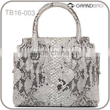 2016 New design ladies python pattern leather handbag embossed python leather bag