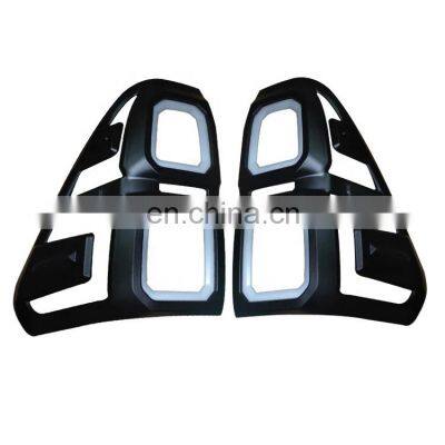 Pair Tail Lamp Light Cover Trim With LED Matte Black For Hilux Revo 2015+