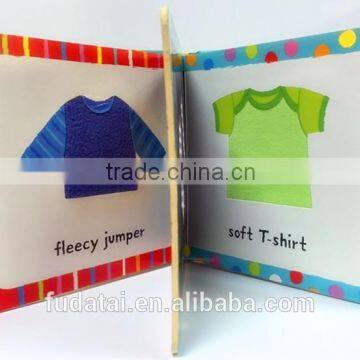 FDT customized fantastic and cheap baby touch and feel board book printing with cloth