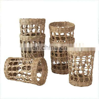 Hot Selling Woven Seagrass Wrapped Glassware Glasses Braided Weaving Seagrass Holder Drinkware Wholesale