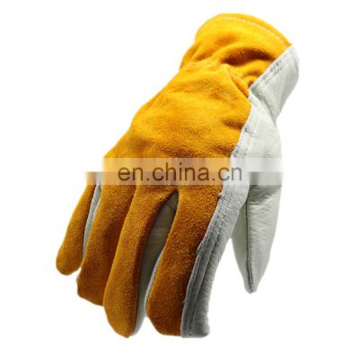 Abrasion resistance full genuine leather palm safety cow spilt leather working gloves