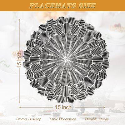 Metallic Placemats Set of 6 Gold Leaf Round Placemats Non-Slip Wipeable Table Mats for Dinner,Party,Wedding Accent Centerpiece photo-3