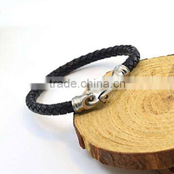 Stainless Steel Lock Bracelets for Women Genuine Black Leather Bracelets photo-4