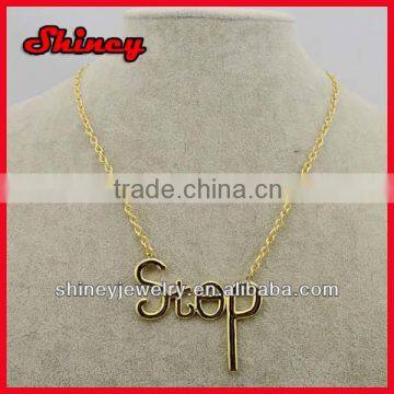 cheap alloy gold chain with "step" words pendant necklace