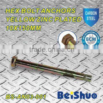 BS-AN03-001 M10 sleeve anchor with hex bolt type yellow zinc plated